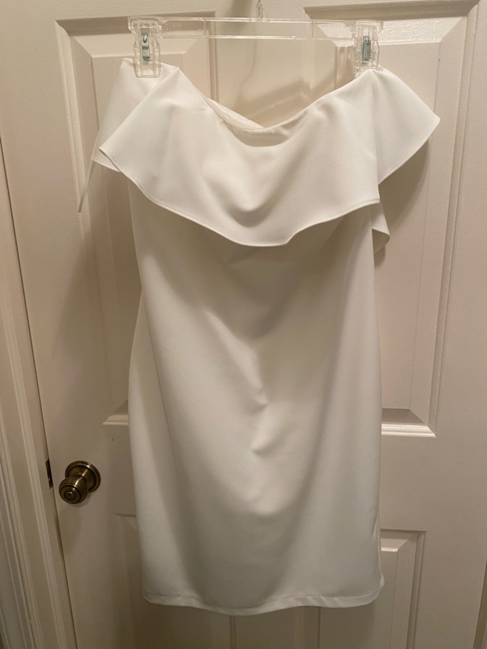 Off the shoulder (strapless) White Ruffle Shift Dress